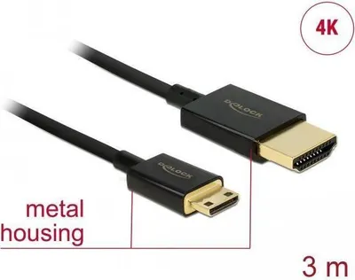 Image de Delock Slim Premium - Câble HDMI avec Ethernet - 19 broches mini HDMI type C mâle vers HDMI mâle - 3 m - triple isolation - noir - support 4K