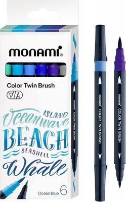 Produktbild von Color Twin Brush Tip Pens 6 Farben OCEAN BLUE Monami (2052009506)
