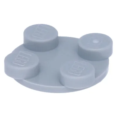 A close-up of a light gray LEGO turntable piece.