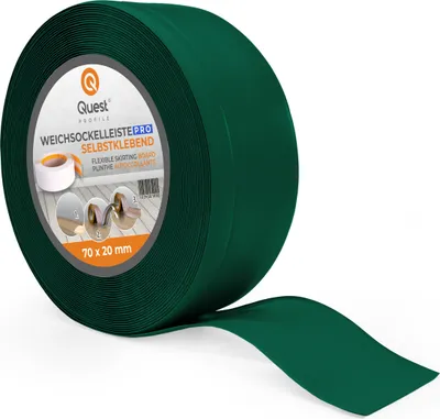 Produktbild von QUEST Weichsockelleiste 70x20mm, 1m, Flexibel Bodenleiste, Knickleiste, PVC Sockelleiste Knickleiste aus PVC Kunststoff, Flexible Fußleiste, grün