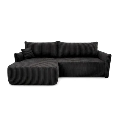 Produktbild von Ecksofa MELIO mit Schlaffunktion und Bettkasten Modernes Cord Schlafsofa Bequeme Wohnlandschaft mit Stauraum, weicher Plüschstoff Schwarz Links