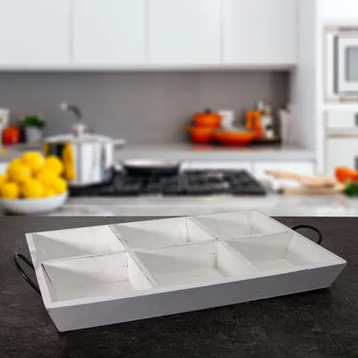Produktbild von Rechteckiges Tablett, 6 Fach, Weiß, Holz, Serviertablett Frühstückstablett