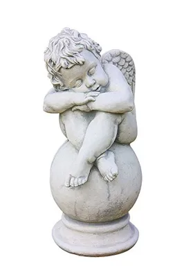 Immagine prodotto di Bellissimo angelo in pietra artificiale su sfera, perfetto per il giardino, la terrazza o il cortile, resistente al gelo e alle intemperie, nuovo PO-65.