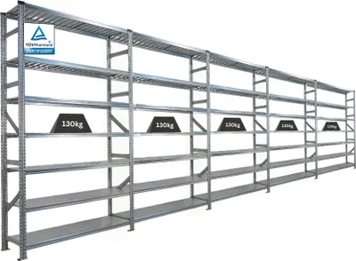 Produktbild von Fachbodenregal PROXIMO mit  Stecksystem | Komplettregal | HxBxT 240x750x50cm | 7 Ebenen | Beidseitig nutzbar | Verzinkt