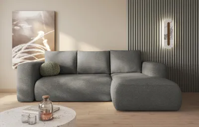 Produktbild von Easy4You Lambi Grau Ecksofa L-Form Rechts 266 x 89 x 164 cm mit Schlaffunktion und Stauraum - Schlafsofa mit Bettkasten - Moderne Wohnzimmermöbel – Stoff: Boucle 12