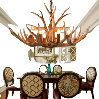 Immagine prodotto di Lampadario LED in corno vintage, design retrò, regolabile in altezza, 6