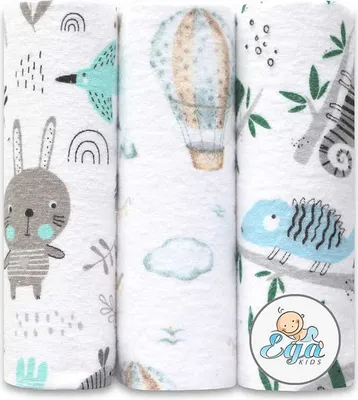 Produktbild von Ega KIDS | Flanellwindeln 3er Set - 70 x 80 cm - Weich und saugfähig - Tiermotive