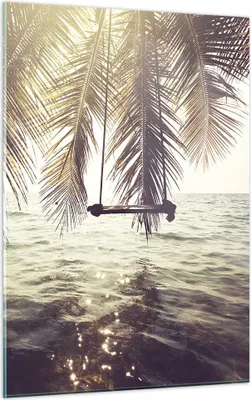 Produktbild von Bilder auf glas - Einteilig - Meer Palme Wasser - 50x70cm - Glasbilder - Wandbilder - Bilder - zum Aufhängen bereit - Wanddekoration aus Glas - Glas Bilder - Wandbild auf Glas - GPA50x70-3634