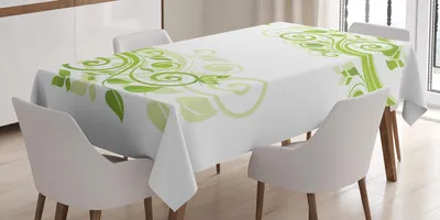 Zdjęcie produktu dla ABAKUHAUS Zielony obrus, botaniczny wzór artystyczny z kwiatami, kręconymi gałązkami i motylem, 140 x 200 cm, jasnozielony