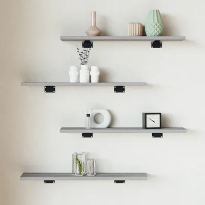 Imagen del producto de Estanterías de pared, 4 unidades, color gris Sonoma, 60x10x1,5 cm, material de madera