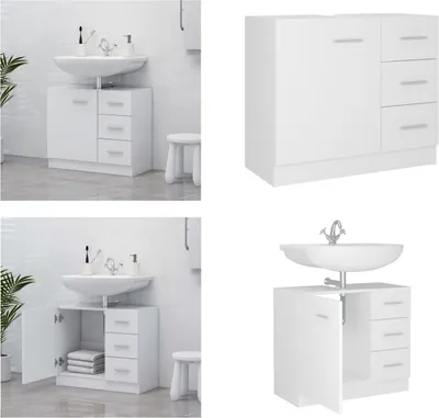Produktbild von vidaXL Waschbeckenunterschrank Weiß 63x30x54 cm Holzwerkstoff - Badezimmerschrank - Badezimmerschränke - Schrank - Schränke