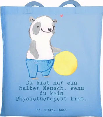 Produktbild von Mr. & Mrs. Panda Tote Bag Physiotherapeut Herz - Sky Blue - Geschenk, Schultasche, Laptoptasche, Shopping Tasche, Jutebeutel