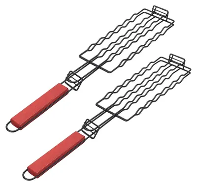 Image de Panier de grill pour hot-dogs et saucisses – Support pour saucisses pour barbecue, avec manche en bois, résistant à la chaleur et facile à nettoyer. Accessoire