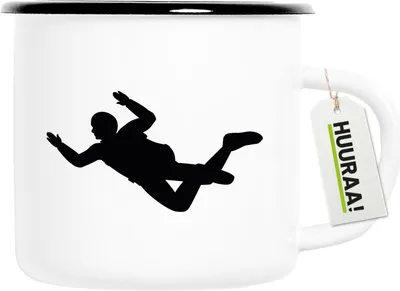 Produktbild von Huuraa Emaille Tasse Skydiving Silhouette 300ml Vintage Campingbecher Geschenkidee