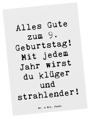 Produktbild von Mr. & Mrs. Panda Postkarte Spruch 9. Geburtstag Wünsche - Weiß - Geschenk, Grußkarte, Ermutigung, Geburtstagstorte, Ansichtskarten, Ansichtskarte, Glückwunsch, Postkarten