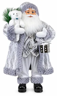 Imagen del producto de Benza – Papá Noel (60 x 35 x 20 cm) – Adorno navideño de pie con un osito de peluche y un regalo – Plateado/Blanco/Gris, Imagen generada por IA