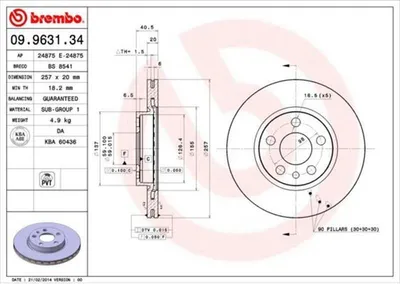 Image de 2x BREMBO 09.9631.34 disque de frein avant