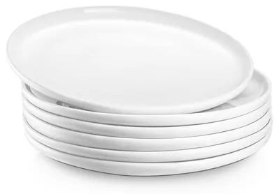 Image de Set de 6 assiettes de diner - Porcelaine - 21,5 cm - Lavables au lave-vaisselle/Micro-ondes/Four - Moderne - Blanc