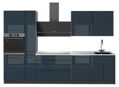 Zdjęcie produktu dla Zabudowa kuchenna Vicco Fame-Line Ciemnoniebieski wysoki połysk/Antracyt 310 cm, BP Marmur, Model 64271