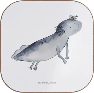 Produktbild von Mr. & Mrs. Panda Untersetzer für Gläser Axolotl Schwimmen - Weiß - Geschenk, Tassenuntersetzer, Tischuntersetzer, Coaster, Optimistisch, Lurch, Motivation, Probleme