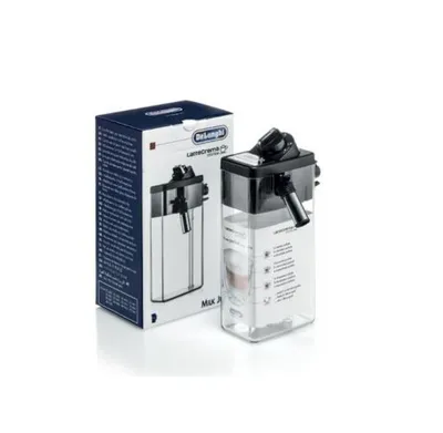 A DeLonghi milk frother container and its packaging are shown against a white background.