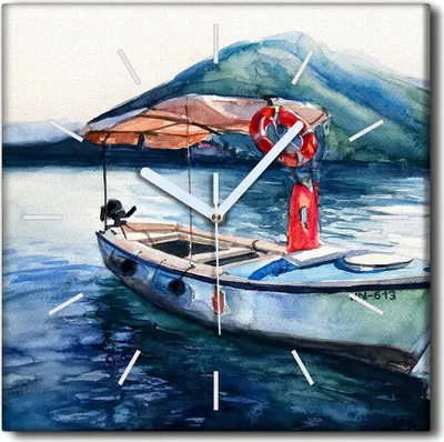 Produktbild von Coloray Uhr auf Leinwand 30x30 cm Wand Uhr Dekoration Wohnzimmer Segeltuch weiße Zeiger -Bootsschiffboot.