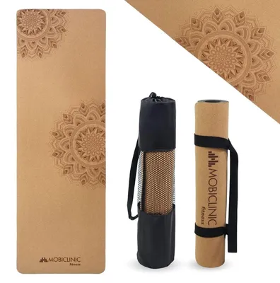 Immagine prodotto di Tappetino yoga sughero naturale - 4 mm - 183 x 61 cm - Antiscivolo - Con borsa per il trasporto