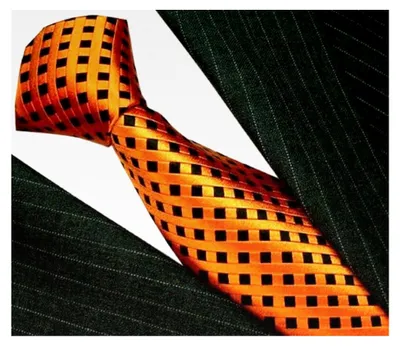 Produktbild von Krawatte aus 100% Seide - Orange Schwarz Karo