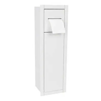Produktbild von Unterputz-WC-Schrank ComfortCove Push-Open mit Toilettenpapierfach und Bürstenfach – Weiß Matt – links öffnend