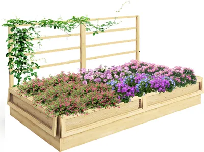 Produktbild von Outsunny Hochbeet mit Rankhilfe, Kräuterbeet, Pflanzkasten aus Holz, Blumenkasten für Garten, Balkon, Naturholz, 183 x 98,5 x 95 cm