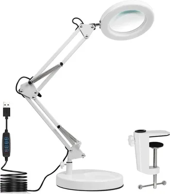 Produktbild von Lupe mit Licht und Ständer 10X 2-in-1 stufenlos dimmbare LED-Schreibtischlampe