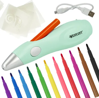 Produktbild von Airbrush Set Kinder, Elektr. Farbsprühstift, 12 Filzstiften,19 Schablonen, USB