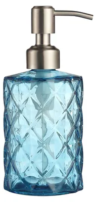 Image de Distributeur de savon, distributeur de savon liquide rechargeable en verre avec bec verseur en acier inoxydable, pour liquide vaisselle, shampoing et lotion, à poser sur le plan de travail de la salle de bains, de la cuisine ou de la buanderie (bleu)