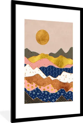 Produktbild von MuchoWow® Gerahmtes Poster Gold - Pastell - Muster 60x90 cm - Poster mit Schwarzem Bilderrahmen Wandposter Rahmen Foto Bilder - Dekoration - Wandposter Wohnzimmer - Hochwertig