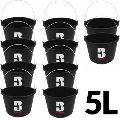 Produktbild von 10x Wassereimer Eimer 5L Liter Baueimer Mörteileimer Putzeimer Kübel Solide Schwarz