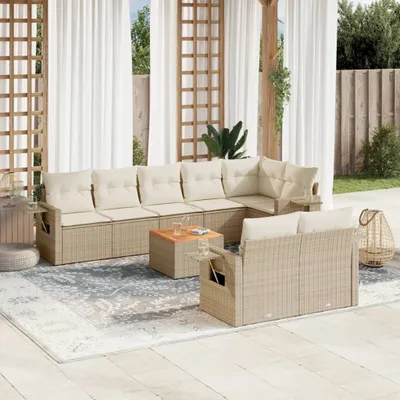 Produktbild von Design 9-tlg. Garten-Sofagarnitur mit Kissen Beige Poly Rattan, Gartenmöbel-Sets 2024 Neu