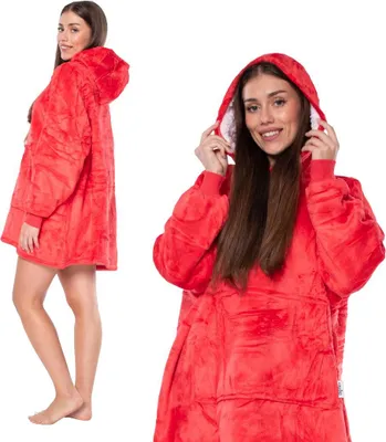 Produktbild von Sweatshirt Decke Kocobluza 2in1 Übergröße XXL mit Kapuze Dicke Sherpa Rot