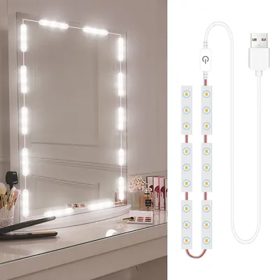 LED lights attached to a mirror on a vanity.