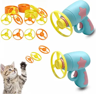 Productafbeelding van Interactief kattenspeelgoed - 2 blauwe schijfwerpers en 20 vliegschijven - set