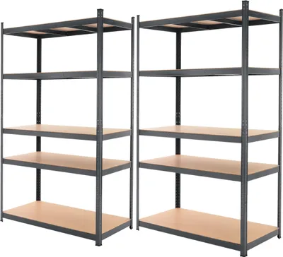 Produktbild von ECD Germany 2x dílenský regál pro vysoké zatížení 200x100x60 cm, antracitová barva, práškově lakovaný kov, 5 dřevěných polic z MDF, nosnost až 875 kg