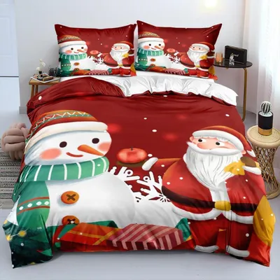 Produktbild von Weihnachts Bettwäsche 155x220 Rot Weiß 3D Mikrofaser 3-teilig mit Reißverschluss