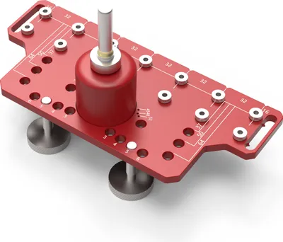 Produktbild von Regal-Dübel-Bohrlehre 2 in 1 mit Klemmfunktion, Metall, 7 Bohrer, für Regale und Schränke