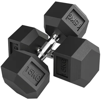 Immagine prodotto di HOMCOM Set 2 Manubri Fitness da 15 kg Esagonali con Impugnatura Antiscivolo, in Acciaio e Gomma, ?15.5 x 33.6 cm, Nero
