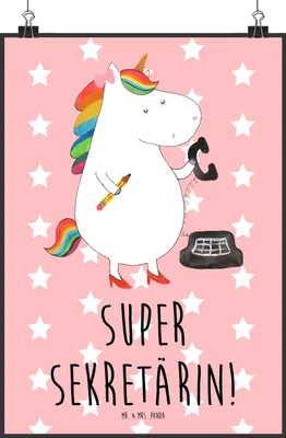 Produktbild von Mr. & Mrs. Panda Bild Einhorn Sekretärin DIN A2 - Rot Pastell - Geschenk, Unicorn, wanddeko, Wandbild, drucke, wandkunst, Büro, Steuerbüro, Einhörner, Plakat
