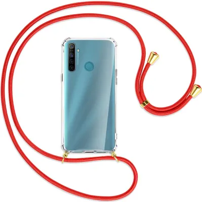 Produktbild von Handykette Backcover-Schutzhülle mit Band (Metall goldfarben) für Realme 5 / 5i - rot