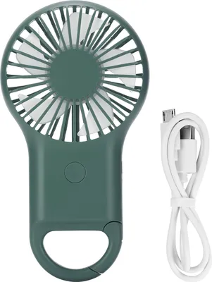 Zdjęcie produktu dla Przenośny wentylator ręczny z ładowaniem przez USB, regulowane 3 prędkości, modny mini wentylator z karabińczykiem, zieleń wojskowa