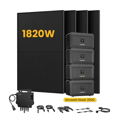 Produktbild von Powerness Balkonkraftwerk mit Speicher, Growatt NOAH 2000 x4 mit Growatt NEO-800W Mikrowechselrichter, 4x 455W Bifazial Solarmodule (0% MwSt)