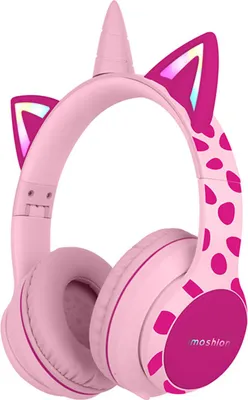 Productafbeelding van imoshion Draadloze Kinderkoptelefoon Unicorn LED Light - Decibelbegrenzer - Met AUX kabel - Pink / Hot Pink