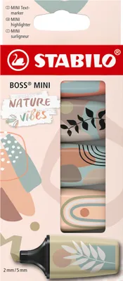 Produktbild von Stabilo boss mini naturevibes pack de 5 Textmarker - 2-5mm Strich - Tinte auf Wasserbasis - Anti-Trocknung - Farben schlammgrün, erdgrün, siena, beige und warmgrau