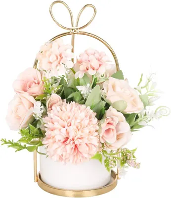 Produktbild von Künstliche Blumen im Topf, Unechte Deko kunstblumen wie echt Gefälschte Hortensien seidenblumen für Hochzeitsdeko, Tischdeko, Wohnzimmer, Schlafzimmer, Zimmer Deko